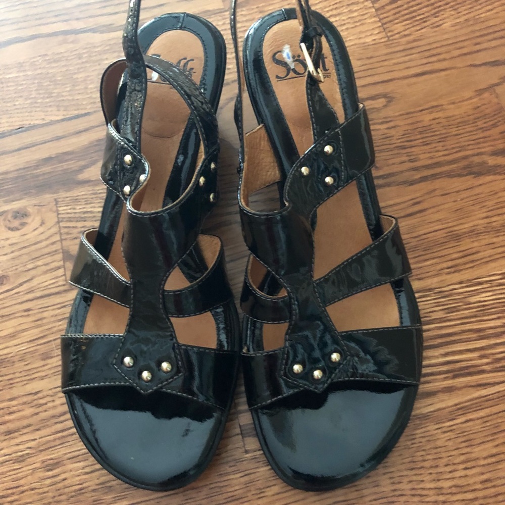 Sofft Black Patent Wedge Sandals